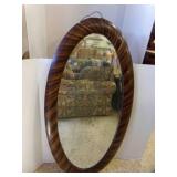 OLD Vintage Oval Wall Mirror Faux Grain Painted