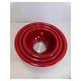 Vintage PYREX Mixing Bowls Dark Red Burgundy Clear