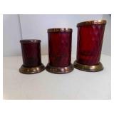 3 Vintage Ruby Red Glass Sanctuary Lamps Candle