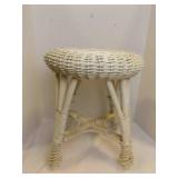 Vintage White Wicker And Rattan Vanity Stool