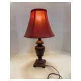 Small Table Lamp Carved Dark Base Red Shade