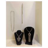 4 Silver Toned Necklaces -- 1 Vintage Sarah