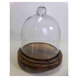 Glass Cloche Glass Dome w/Rustic Wood Base