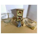 Glass Bowls on Stands, Drawers, Jar
