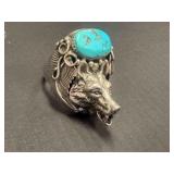 STERLING/TURQUOISE WOLF RING