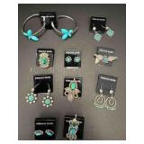 10 - STERLING SILVER - TURQUOISE -EAR RINGS/PINS