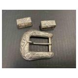 STERLING SILVER WESTERN BELT BUCKLE SET