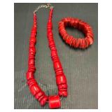 VINTAGE RED CORAL NECKLACE AND BRACELET