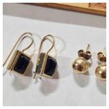 Earrings Gold tone w/black stone, marked TC
