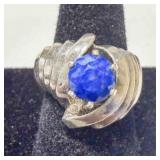 Silver 925 Ring w/Blue Stone-stone has a faceted
