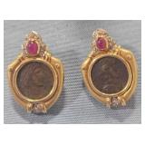 14K Gold coin Earrings, Earring back is marked