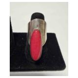 Signed Silver Ring w/Red Stone Regan La Cruz?