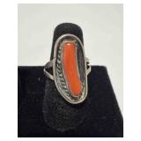 Silver ring w/Red stone-looks to be handcrafted