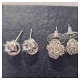 Ribbon Ball Silver Post Earrings marked 925-