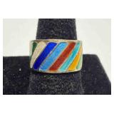 Siam Vintage 925 enamel slanted stripes band ring