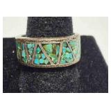 vintage Navajo 925 ring w/turquoise chip inlay