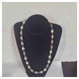 Muti-color pearl Necklace w/silver spacers 20"