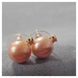 14K Gold Diamond Pink Pearl Stud Earrings