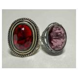 Oval Red Stone ring & Filigree ring w/pink stone