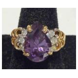 18K.T.G.E purple and clear gems statement ring