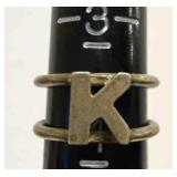 Sterling silver double band ring, letter K