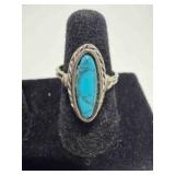 Southwestern style ring, long oval Turquoise stone