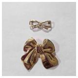 2 Bow gold tone Brooches Pins-smaller