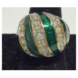 18K.H.G.E Green enamel and stone bombe dome ring