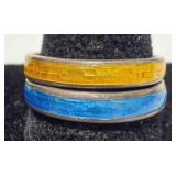 2-Sterling 925 blue & yellow inlay rings size 8