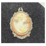 Cameo Pendant encased in silver frame-Frame is
