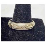 14K White gold Art Carved Band ring size 11