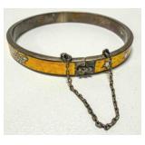 Sterling 925 inlay bangle Bracelet w/safety chain