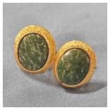 Sterling Silver Jade? Cuff Links-Green Stone had