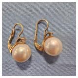 10K Gold faux Pearl Earrings-tested 10K gold