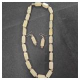 Vintage white Onyx Stone Necklace & Earrings