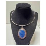 Silver Choker Collar Style Necklace w/Lapis Lazuli