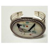 Silver Mother of Pearl Cuff Bracelet, Signed PR
