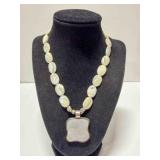 Silver Mother of Pearl Necklace-marked 925 BARSE