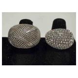 Crystal pave dome ring, beaded texture dome ring