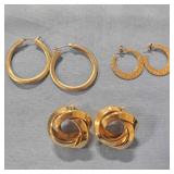 3 pair gold tone Earrings--Flat hammered