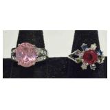 Ballerina Ring & Ring w/large pink stone, size 7