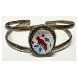 Silver Mother of Pearl Cuff Bracelet w/Cardinal