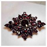 Red Garnets? Brooch Pin w/gold tone backing