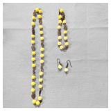 Yellow Bead Necklace, Earrings, Bracelet