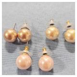 3 pr Faux Pearl Earrings3 different Colors