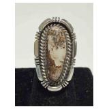 Navajo white buffalo Sterling silver ring