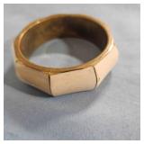 Brass & Shell or Bone Wide Bangle Bracelet