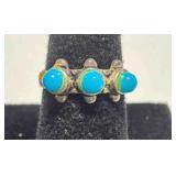Vintage native 925 ring w/3 turquoise stones