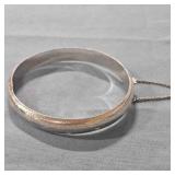 Silver 925 Hinged Bangle Bracelet w/safety chain