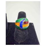 Vintage sterling silver colorful enamel dome ring